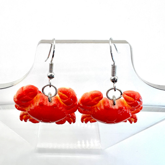 Red Crab Earrings - Animal Earrings - Cajun Earrings - Mardi Gras Earrings - Picture 6 of 8